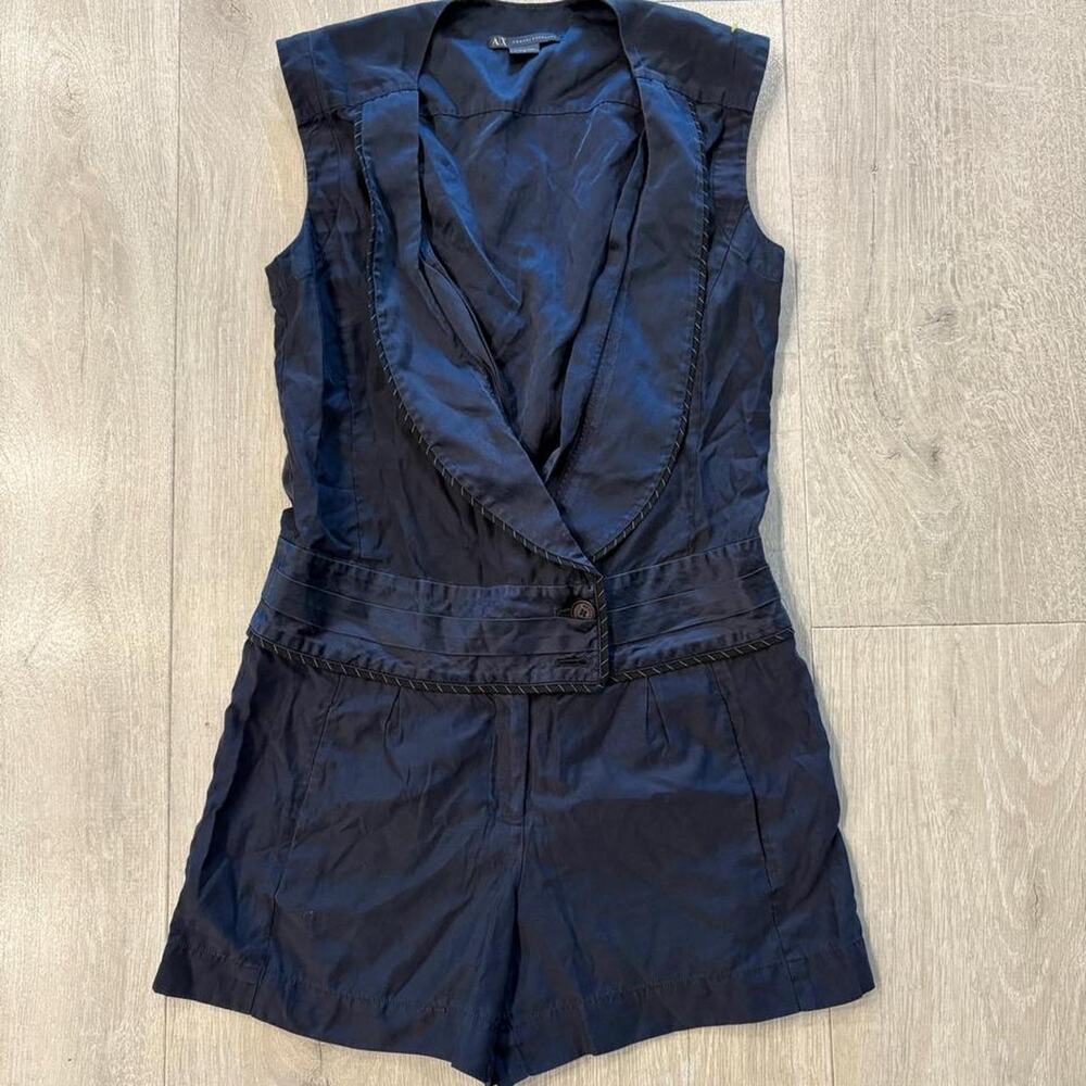 Armani exchange navy blue silk romper. size 2